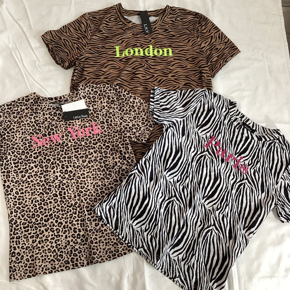 Bundle of Three Animal Print Short-Sleeved T-shirts - Small (2) + Large (1)
